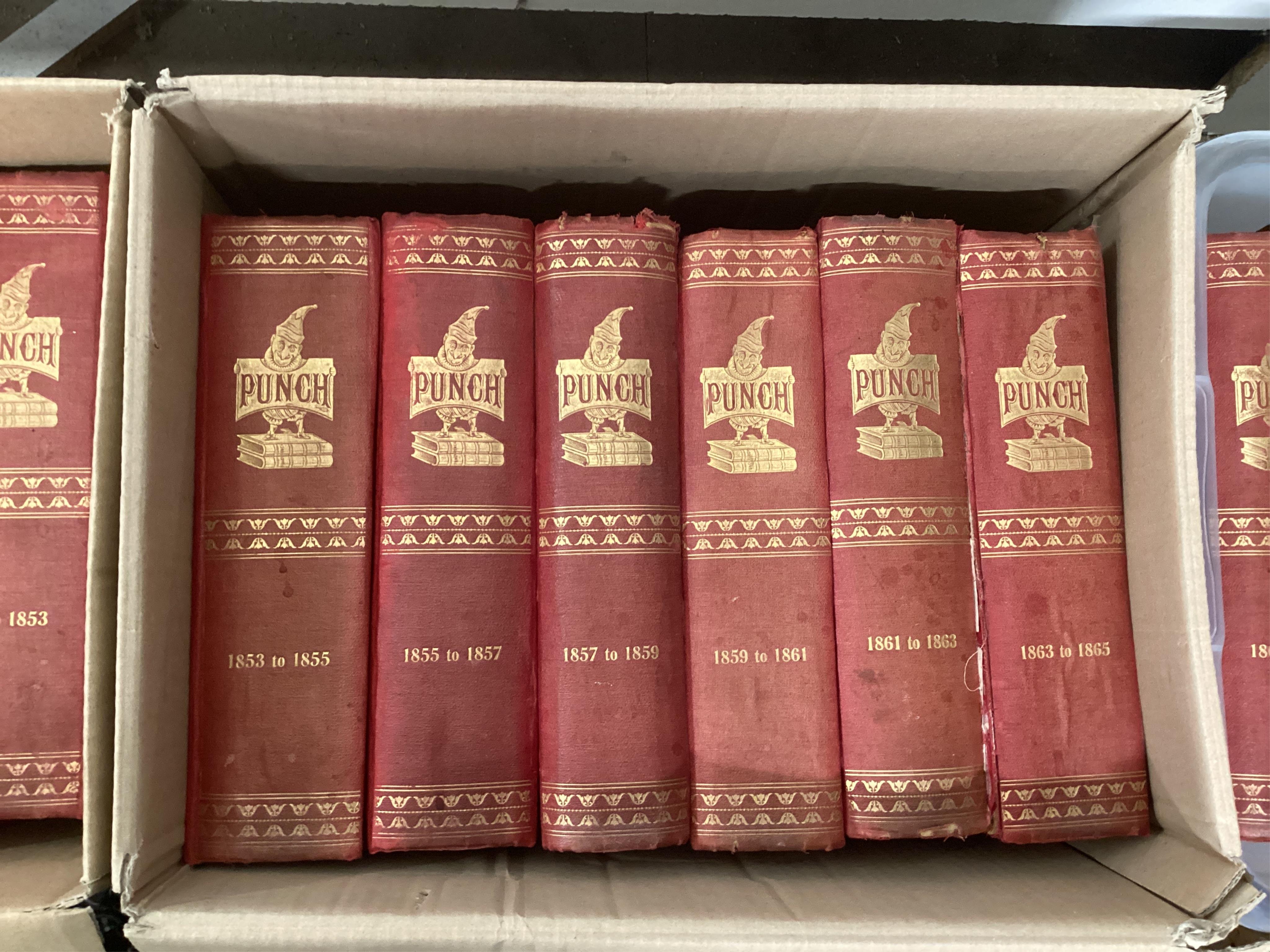 Punch, or the London Charivari Magazine - vols 1841-1891, 1894-1911, (bar 1896), 1913-1915, 1918-1925 and 1926-1930, (bar 1929), various bindings, mixed conditions. (66).